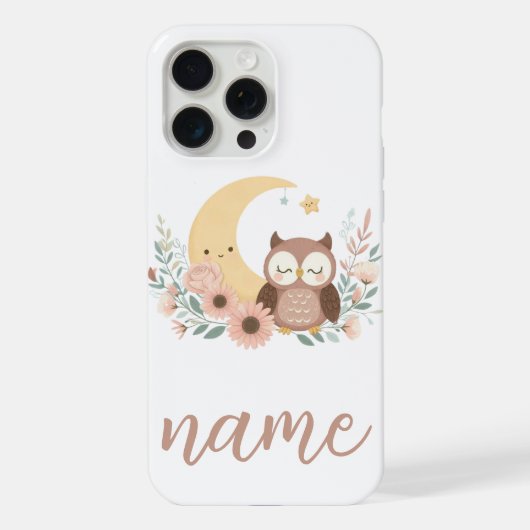 月と可愛い赤ちゃんフクロウ iPhoneケース (裏面)