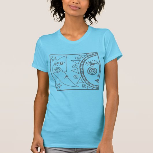 月と太陽の抽象的なウェアラブルアート Tシャツ (正面)