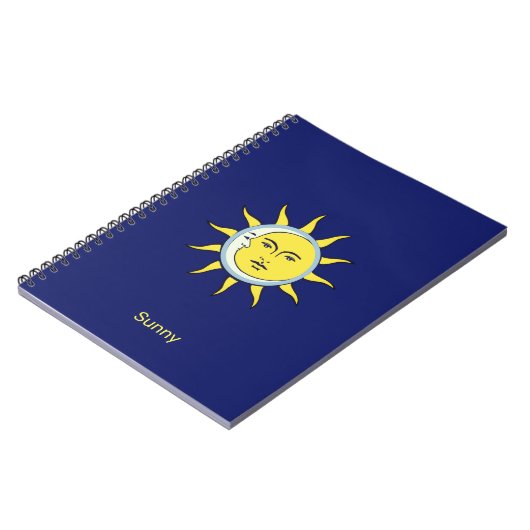 月と太陽の組み合わせオンNavy Blue ノートブック (左側)