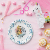 月と太陽。ヴィンテージスタイルイラストレーション。ブルー ペーパープレート (パーティー)