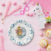 月と太陽。ヴィンテージスタイルイラストレーション。ブルー ペーパープレート (パーティー)