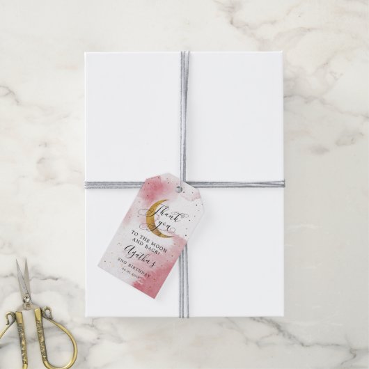 月と女の子に誕生日 ギフトタグ (より糸付き)