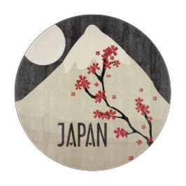 月と山と紅葉のグラフィックが描かれた日本 カッティングボード