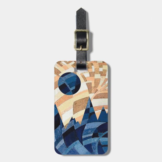 月と山のオレンジとブルー ラゲッジタグ (正面縦)