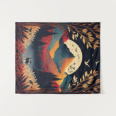 月と山のカラフル風景タペストリー タペストリー (正面(横))