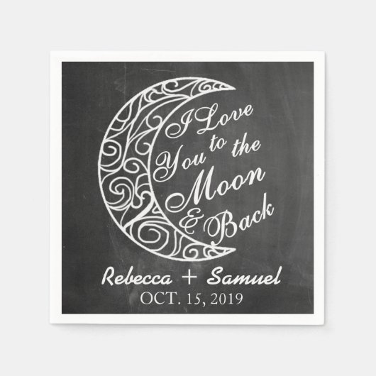 「月と後ろであなたが大好き」カスタムウェディング スタンダードカクテルナプキン (正面)