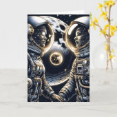 月と後ろにあなたを愛する |宇宙飛行士 カード (黄色い花)