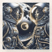 月と後ろにあなたを愛する |宇宙飛行士 ガラスコースター (正面)