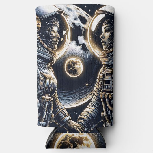 月と後ろにあなたを愛する |宇宙飛行士 スリム缶クーラー (正面)
