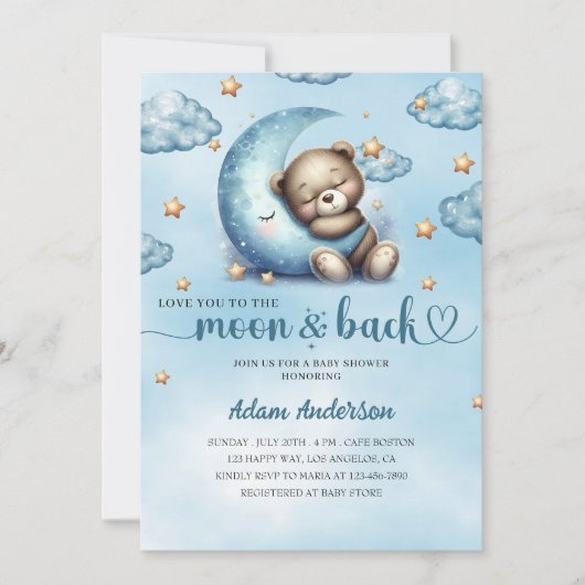 月と後ろにあなたを愛する – 赤ちゃんシャワー 招待状 (正面)