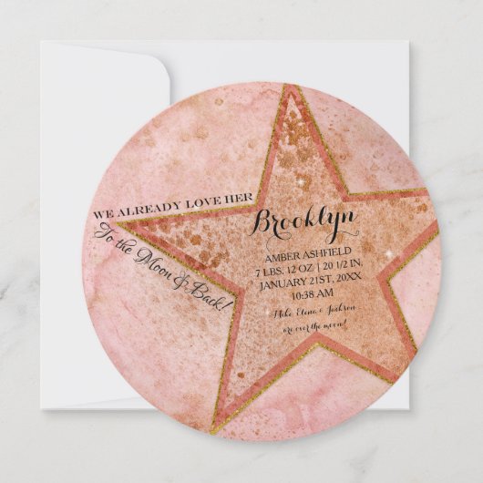 月と後ろに – ベビー生まれたばかりのガールの写真 案内状 (正面)