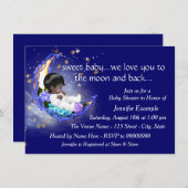 月と後ろの赤ちゃんシャワー 招待状 (正面/裏面)