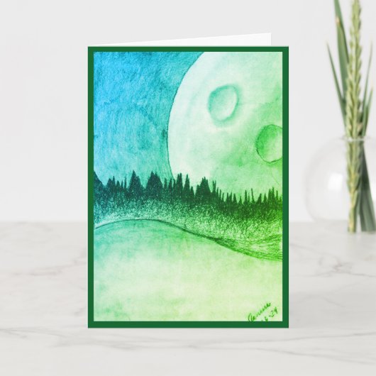 月と惑星 – 緑 ノートカード (正面)