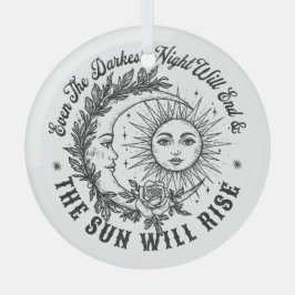 月と日の顔ラインアートTシャツ – Sevanial Ske ガラスオーナメント