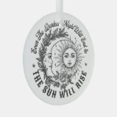 月と日の顔ラインアートTシャツ – Sevanial Ske ガラスオーナメント (正面右)