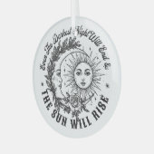 月と日の顔ラインアートTシャツ – Sevanial Ske ガラスオーナメント (正面左)