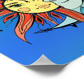 月と日。ヴィンテージスタイルタトゥーイラストレーション ポスター (角)