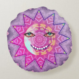 月と日、昼と夜の両側をニヤリ ラウンドクッション