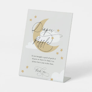 月と星おむつラッフルサイングレー金ゴールド 台座サイン