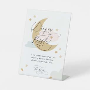 月と星おむつラッフルサインピンクブルー金ゴールド 台座サイン