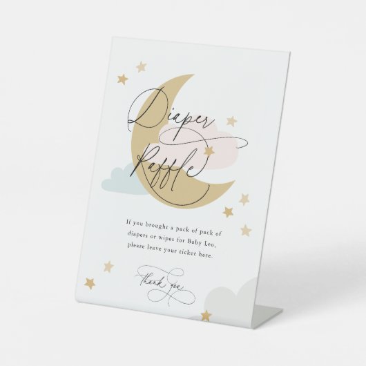 月と星おむつラッフルサインピンクブルー金ゴールド 台座サイン (正面)