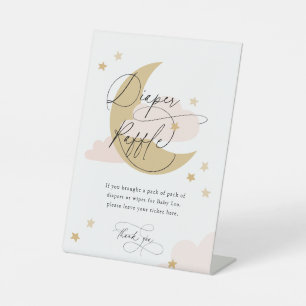 月と星おむつラッフルサインピンクベビーシャワー 台座サイン