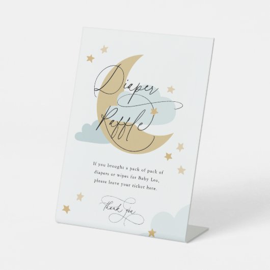 月と星おむつラッフルサインブルーベビーシャワー 台座サイン (正面)