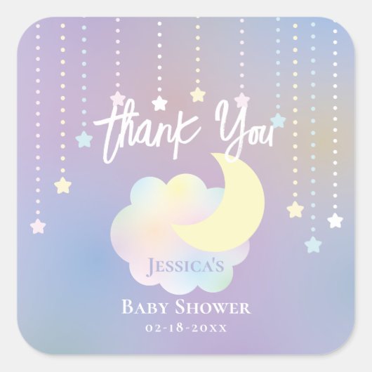 月と星お洒落赤ちゃんシャワー スクエアシール (正面)