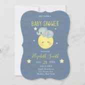 月と星かわいい象ブルー男の赤ちゃんシャワー 招待状 (正面)