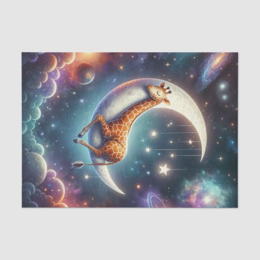 月と星で眠る天体の赤ちゃんキリン 薄葉紙 (正面)