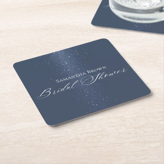 月と星とストリングライトのブライダルシャワー スクエアペーパーコースター (アングル)