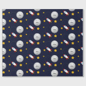 月と星にロケットパーソナライズされた ラッピングペーパー (フラット)
