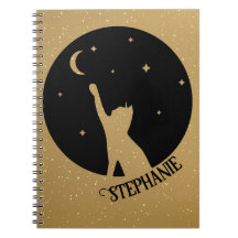 月と星に届く黒猫のシルエット