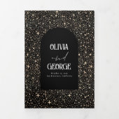 月と星のアーチ天空結婚黒の写真 三つ折り招待状 (カバー)