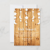 月と星のオーク材の本のリクエスト ベビーシャワー 招待状 (正面)