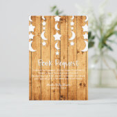 月と星のオーク材の本のリクエスト ベビーシャワー 招待状 (スタンド正面)