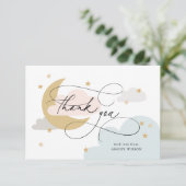 月と星のスクリプカラフルト赤ちゃんシャワー サンキューカード (スタンド正面)