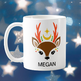 月と星のトナカイの顔 ホリデー コーヒーマグカップ