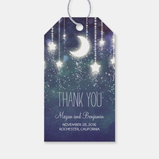 月と星のネイビー結婚ナイト ギフトタグ (正面)
