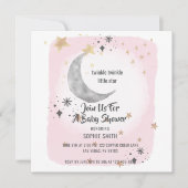 月と星のピンクの水の色のスプラッシュ 招待状 (正面)