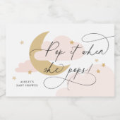 月と星のピンクポップ・アートのの台本がポップ スパークリングワインラベル (シングルラベル)