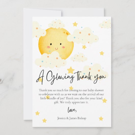 月と星のベビーシャワーフォト感謝カード 招待状 (正面)