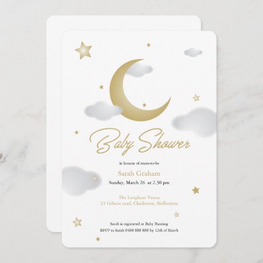 月と星のベビーシャワー招待状 招待状 (正面/裏面)