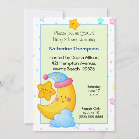 月と星のベビーシャワー招待状 招待状 (正面)