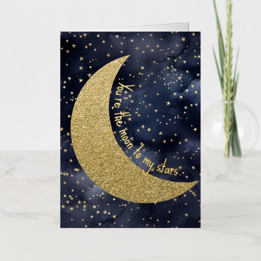 月と星のロマンチックな愛 箔グリーティングカード (正面)