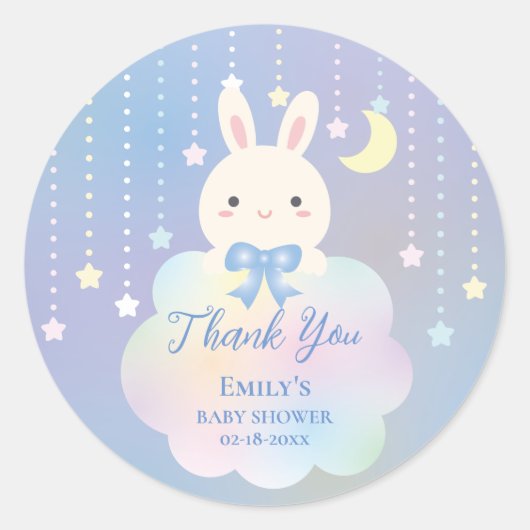 月と星の上で男の子のシャワーありがとう ラウンドシール (正面)