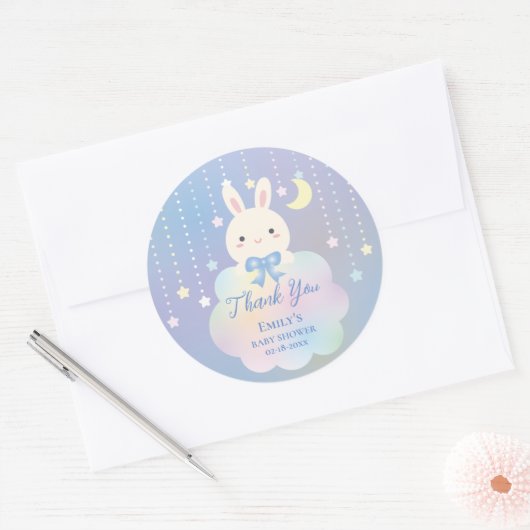 月と星の上で男の子のシャワーありがとう ラウンドシール (封筒)