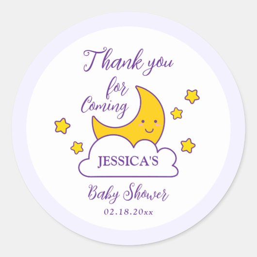 月と星の上で赤ちゃんシャワーありがとう ラウンドシール (正面)