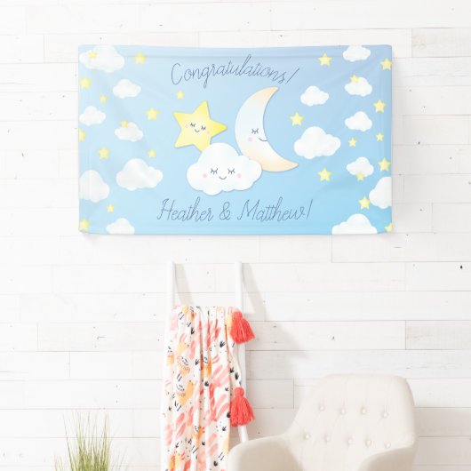 月と星の上で赤ちゃんシャワー 横断幕 (インサイチュ)