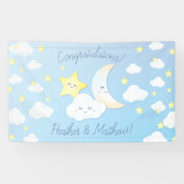 月と星の上で赤ちゃんシャワー 横断幕